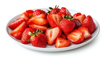 Fresh Strawberries on Plate isolated on white background
