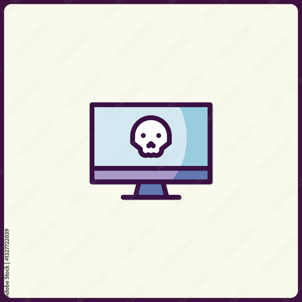 Poster stylized computer screen with a skull icon indicating a security threat
