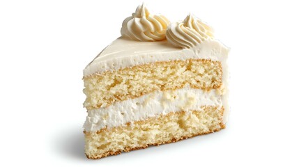 Slice of Vanilla Cake Isolated on White Background