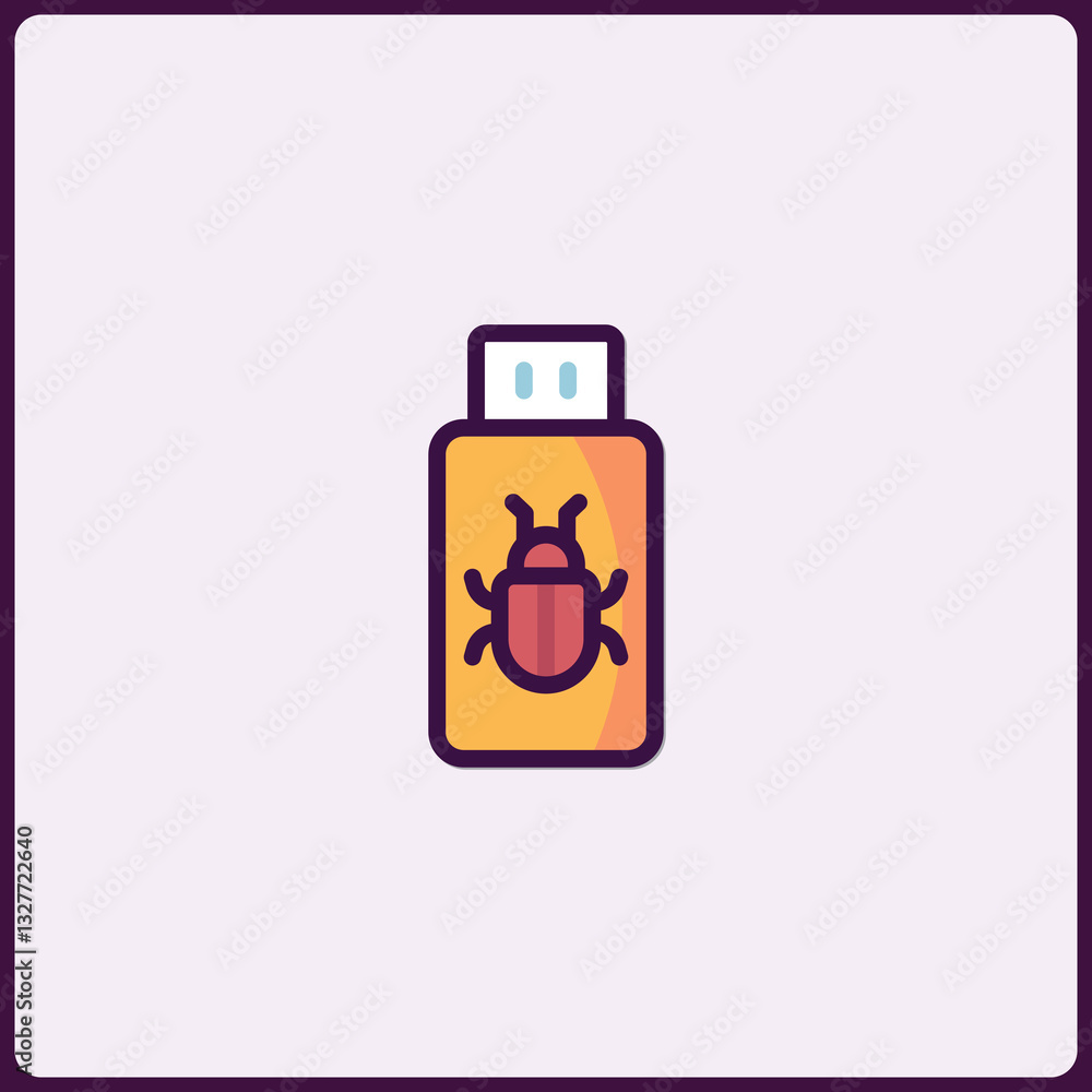 Poster stylized usb drive icon showing a computer bug, minimalistic data security