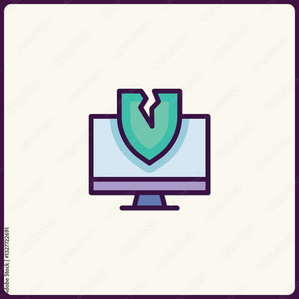 Poster vulnerable computer system icon representing network security breach risk