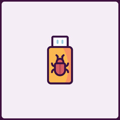 Stylized USB Drive Icon Showing a Computer Bug, Minimalistic Data Security