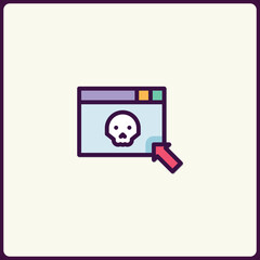 Threat detected: Computer system alert with skull and pointer icon
