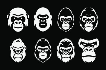 Gorilla head logo and silhouette gorilla head vector design bundle