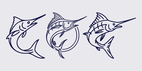 Marlin fish logo design and outline marlin fish vector 