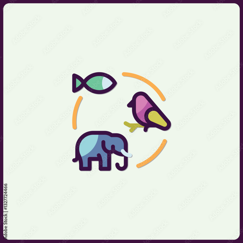 Poster charming vector icon featuring playful stylized animals in a circular composition