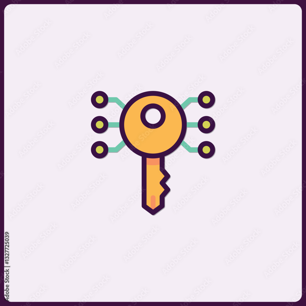 Poster digital security system with key icon representing secure access protocols
