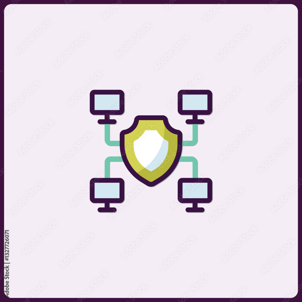Poster network security visual metaphor with shielded data connections illustration
