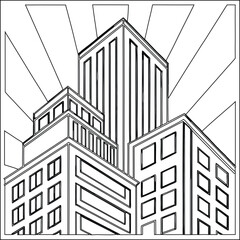 Fototapeta premium Intricate Coloring Book Vector Art with Jungle Wildlife, Fantasy Fairy, Blooming Flowers, and Urban Buildings in Detailed Line Art for Creative Coloring Fun