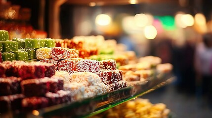   A store display showcasing an array of various candy types stacked together