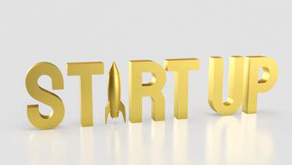 The Gold Start up and Rocket for Business concept 3d Rendering.
