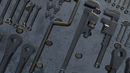 Fototapeta premium The Tool on metal plate for Background concept 3d Rendering.