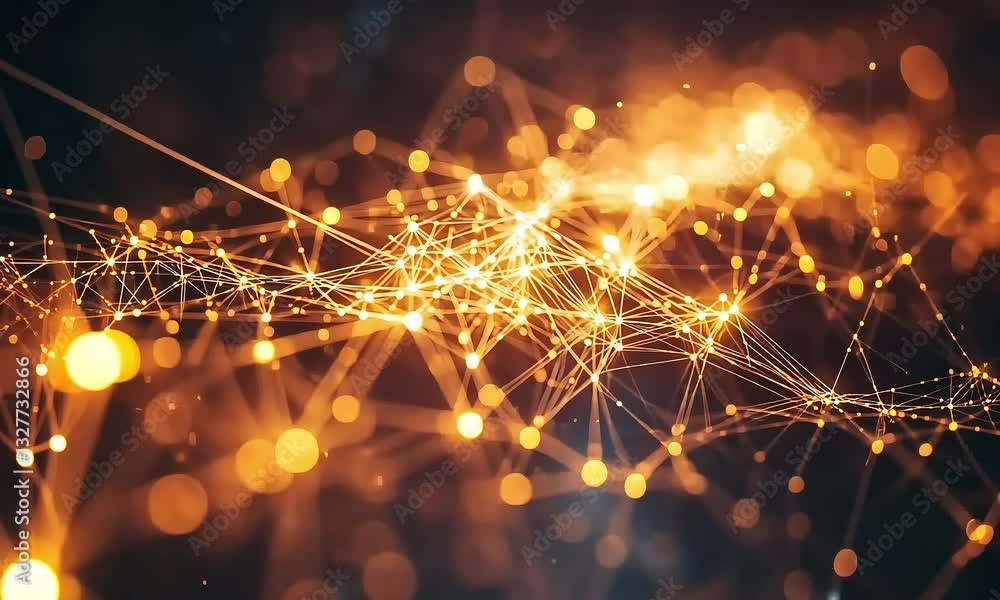 Aufkleber illuminated network connections golden nodes and abstract data flow