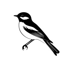 Obraz premium bird silhouette, black and white, minimalist design, side view, perched bird, songbird shape, crisp outline
