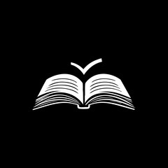 Book icon, open book, minimalist design, black and white, simple lines, education symbol, reading graphic