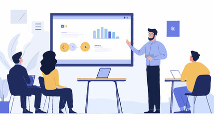 Professional Man Giving Presentation Against Light Background