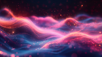 Fototapeta premium Pink Blue Digital Waves Shiny Particles, Futuristic Design for Modern Technology Themes