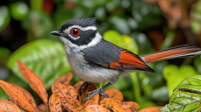 Spectacular Red-tailed Minla Bird in Lush Green Foliage