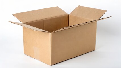 Open Cardboard Box on White Background