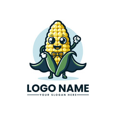 Fototapeta premium Cute Corn Superhero Vector Logo | Fun Cartoon Mascot | Adorable Food Character Design