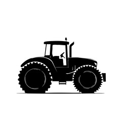Obraz premium Minimalist tractor icon, black silhouette, side view, large tires, agricultural machinery, simple design, bold lines