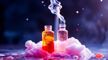 Magical Bottles with Smoke on a Table