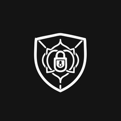 Obraz premium shield icon, padlock symbol, security emblem, protection concept, black and white, simple line drawing, minimalist design, vector graphic