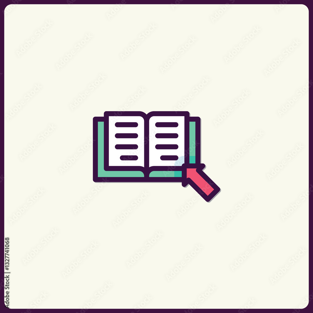 Aufkleber digital learning icon: open book with cursor, studying and knowledge graphic