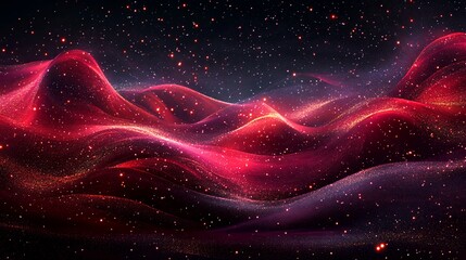 Abstract Metallic Waves In Black Burgundy Crimson And Silver