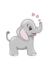 Cute happy baby elephant with hearts