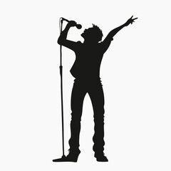 Silhouette, singer, microphone, performer, dynamic pose, expressive gesture