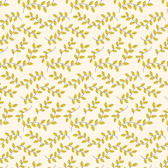 Seamless floral pattern with elegant golden leaves on a light background. Perfect for textiles, wallpapers, wrapping paper, invitations, and decorative projects.