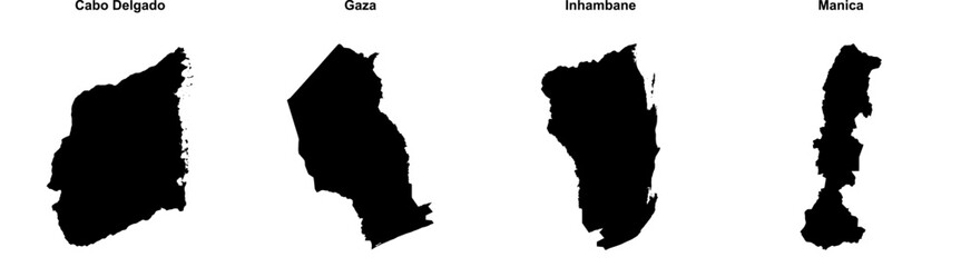 Cabo Delgado, Gaza, Inhambane, Manica outline maps