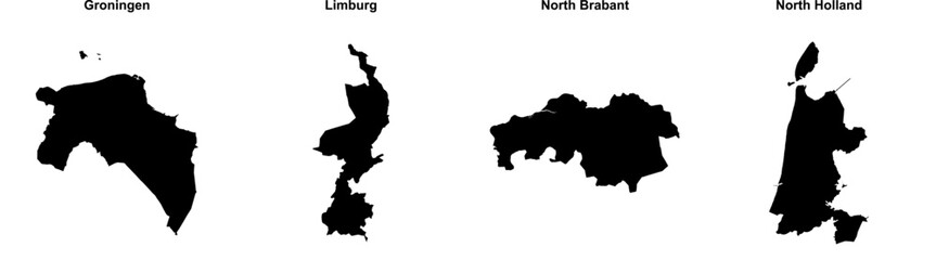 Groningen, Limburg, North Brabant, North Holland outline maps