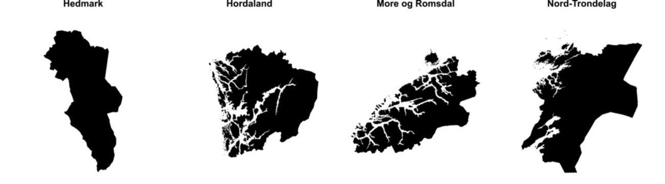 Hedmark, Hordaland, More og Romsdal, Nord-Trondelag outline maps
