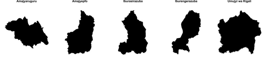 Obraz premium Amajyaruguru, Amajyepfo, Iburasirazuba, Iburengerazuba, Umujyi wa Kigali outline maps