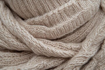 light beige knitted hat and scarf