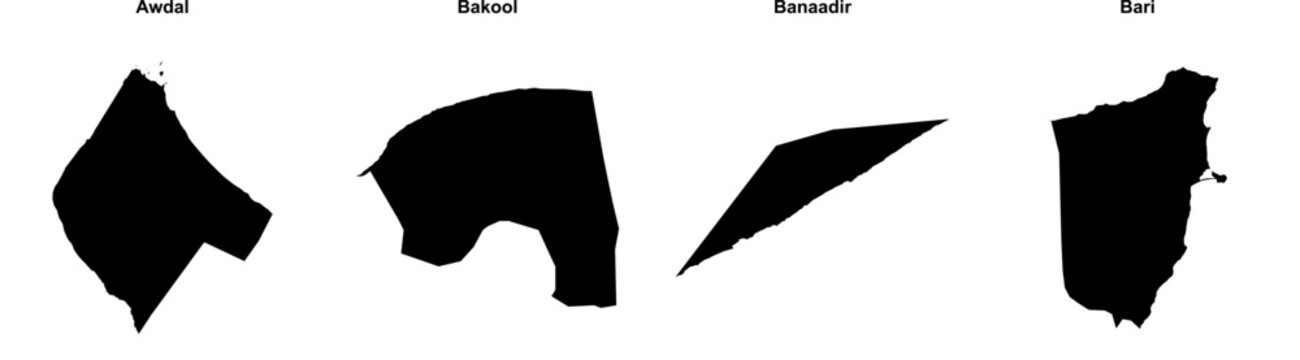 Awdal, Bakool, Banaadir, Bari outline maps