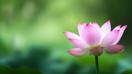 Obraz premium A sharp focus on a pink flower surrounded by clear water lilies and leafy foliage in the background