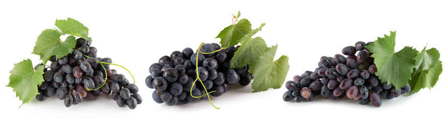 set of purple grapes isolated on a white background