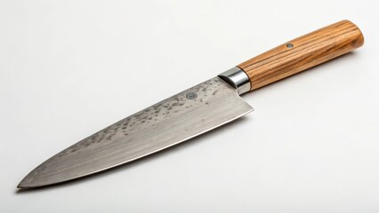 Fototapeta premium Chef's Knife, Damascus Steel, Wooden Handle, Isolated on White
