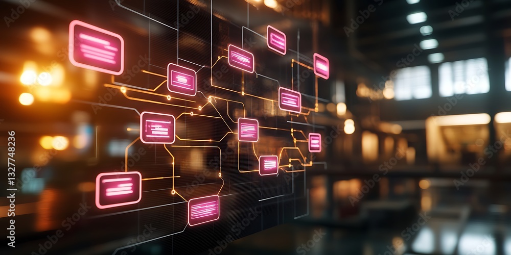 Poster futuristic networked system concept visualizes data flow and connectivity