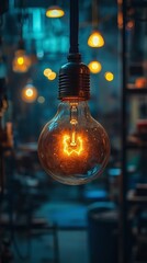 Vintage incandescent light bulb with warm glow