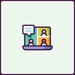 Virtual meeting interface with conversation bubble and user icons design