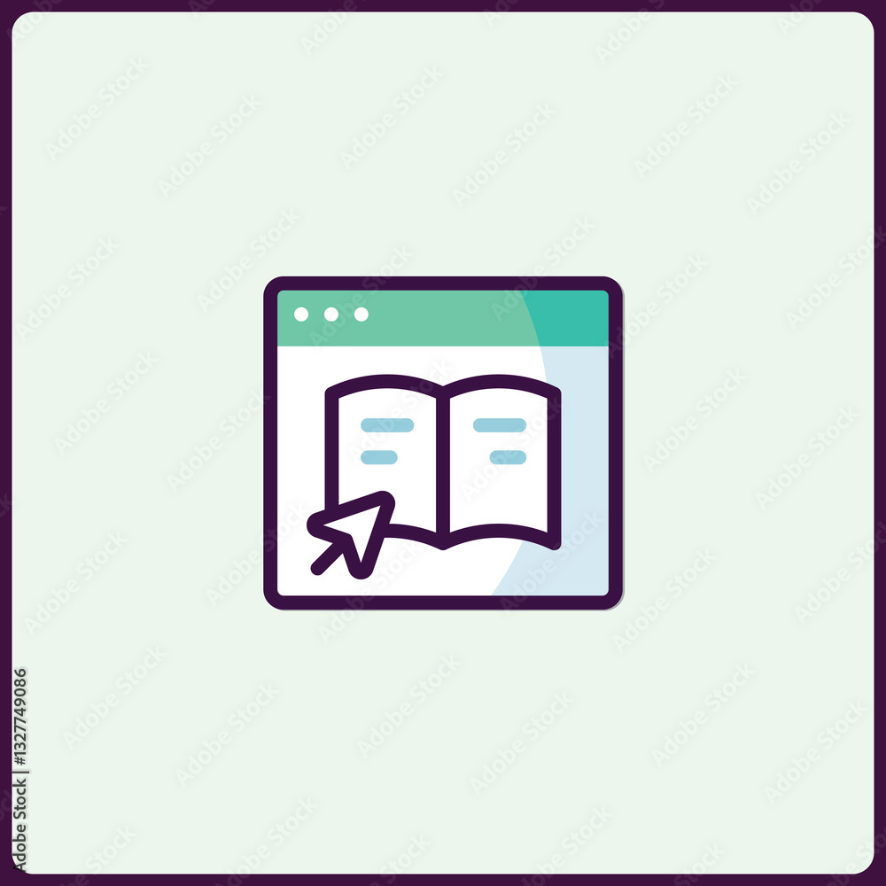 Poster minimalist icon of online learning platform with book and cursor integration