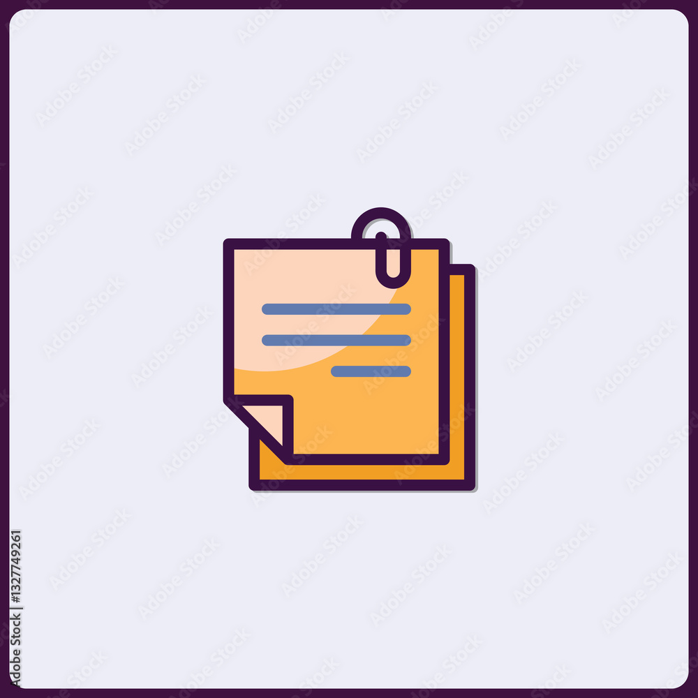 Poster stylized note icon with paperclip for reminders and messages design