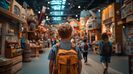 Naklejka premium Exploring a Vibrant Indoor Play Space Filled With Imaginative Displays and Joyful Children at Play