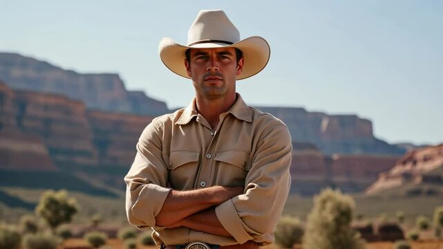 Cowboy Standing Confidently Outdoors in Nature