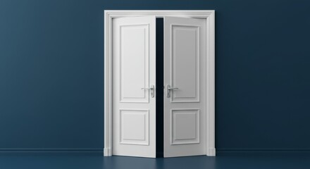 Open White Wooden Door on dark Painted Room wall,, door design, frame, red handle, keyhole, window, glimpse, 