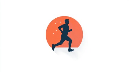 Fototapeta premium Silhouette of a Runner in Motion Against a Vibrant Orange Circle Background Ideal for Fitness